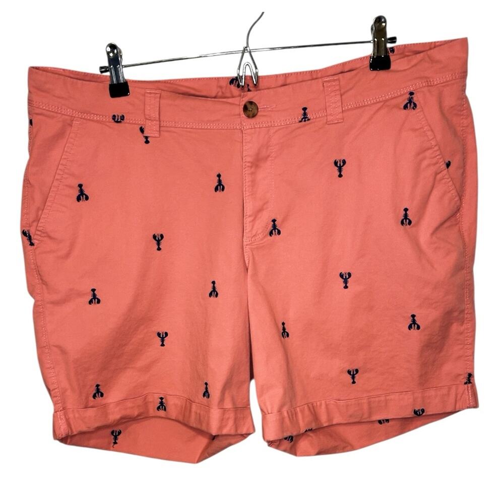 Old Navy Roll Up Bermuda shorts coral Stretch cotton embroidered lobster. Sz 16